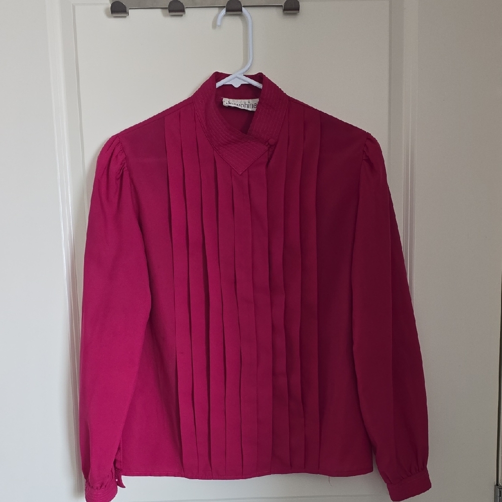 Vintage-Inspired Fuchsia Pleated Blouse - Unknown Brand
